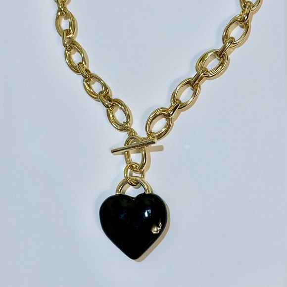 house of harlow 1960 gold tone black enamel heart pendant toggle necklace - Picture 2 of 2